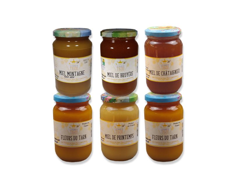 Coffret de dégustation 6 pots de miel de 480g | Tigoo-Miel