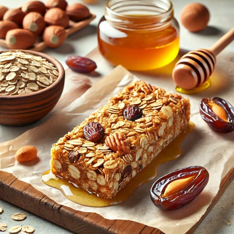 barre de céréale au miel avec quelques dates, flocons d'avoines et fruits secs